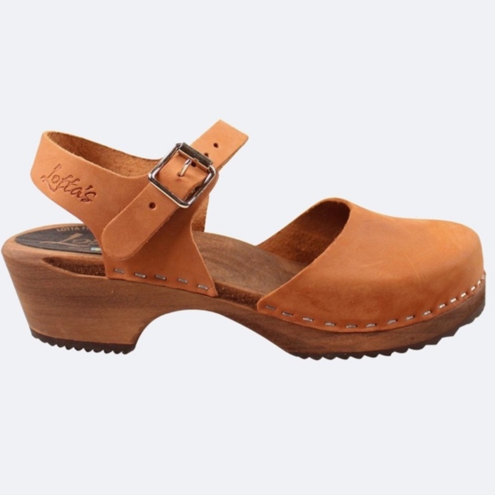 Lotta From Stockholm Tan Leather Clog Mules with Buckle 39